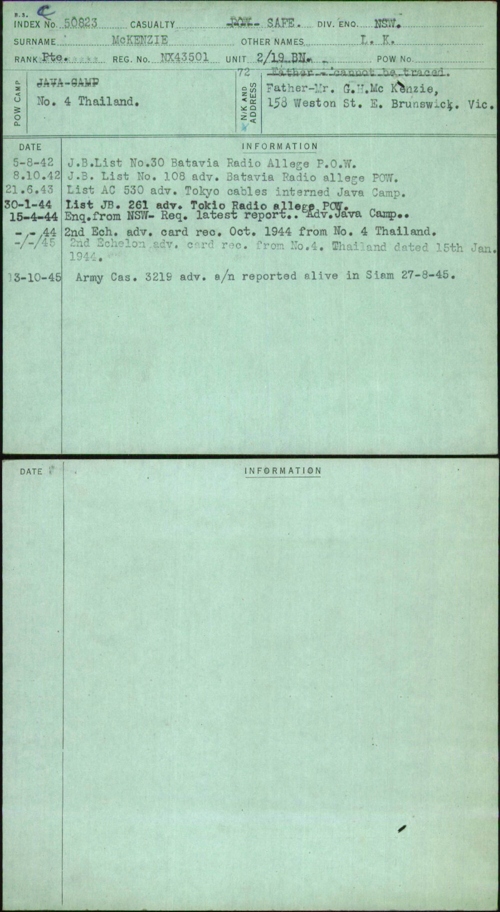 Mckenzie, L K, NX43501