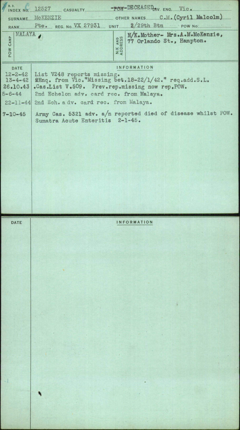 Mckenzie, C M (Cyril Malcolm), VX27931