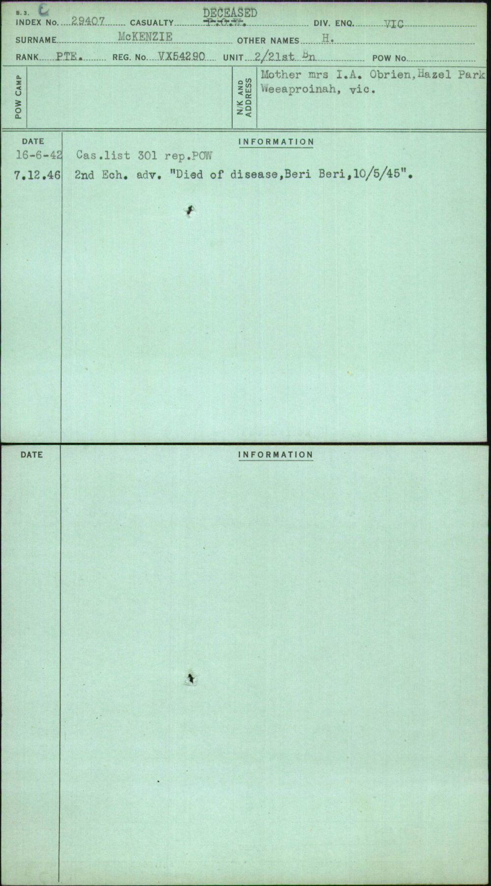 Mckenzie, H, VX54290