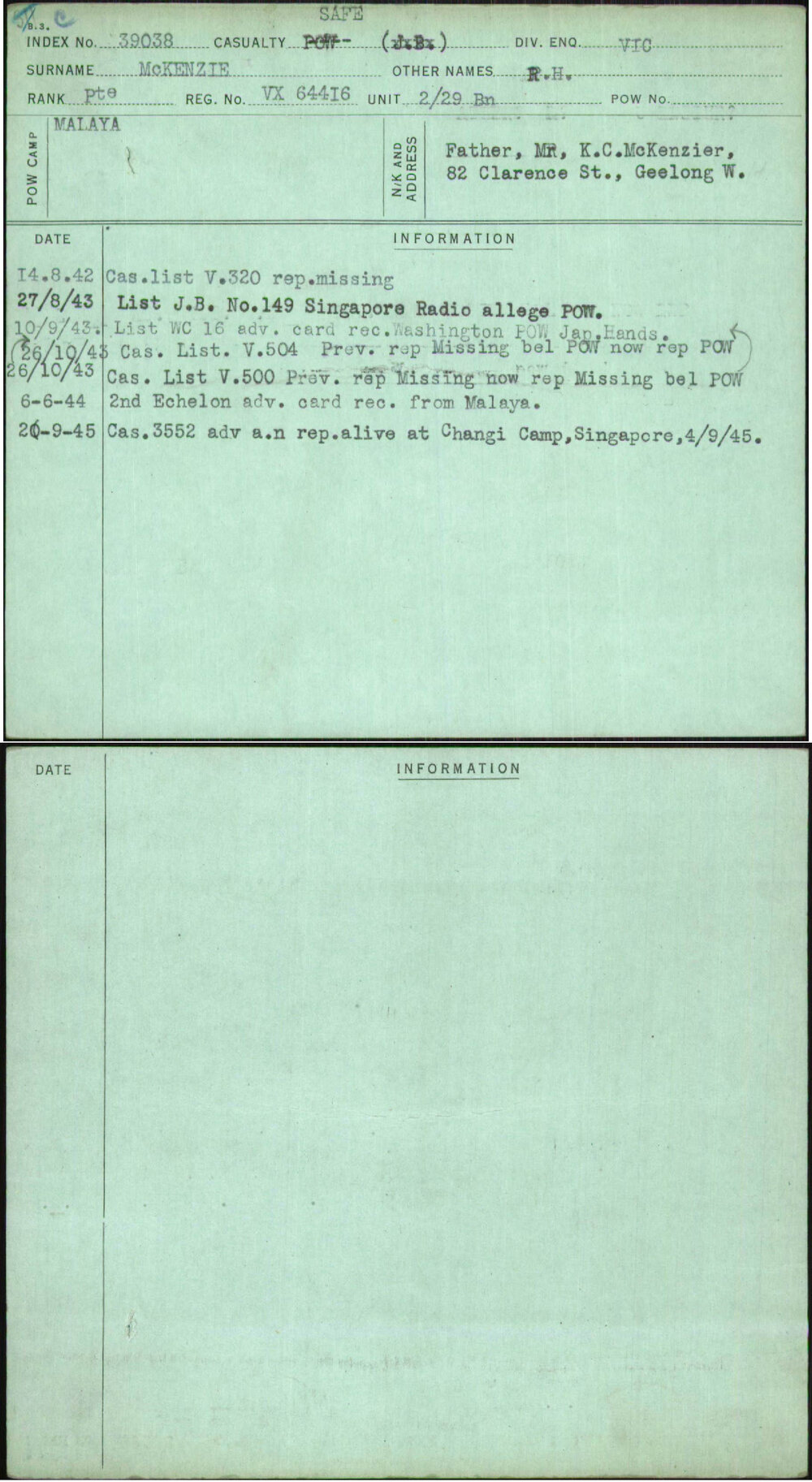 Mckenzie, R H, VX64416