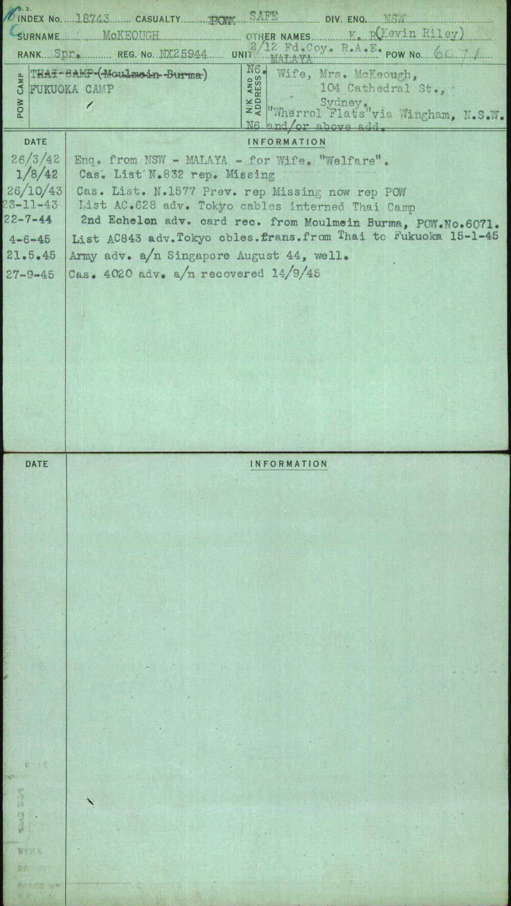 Mckeough, K R (Kevine Riley), NX25944
