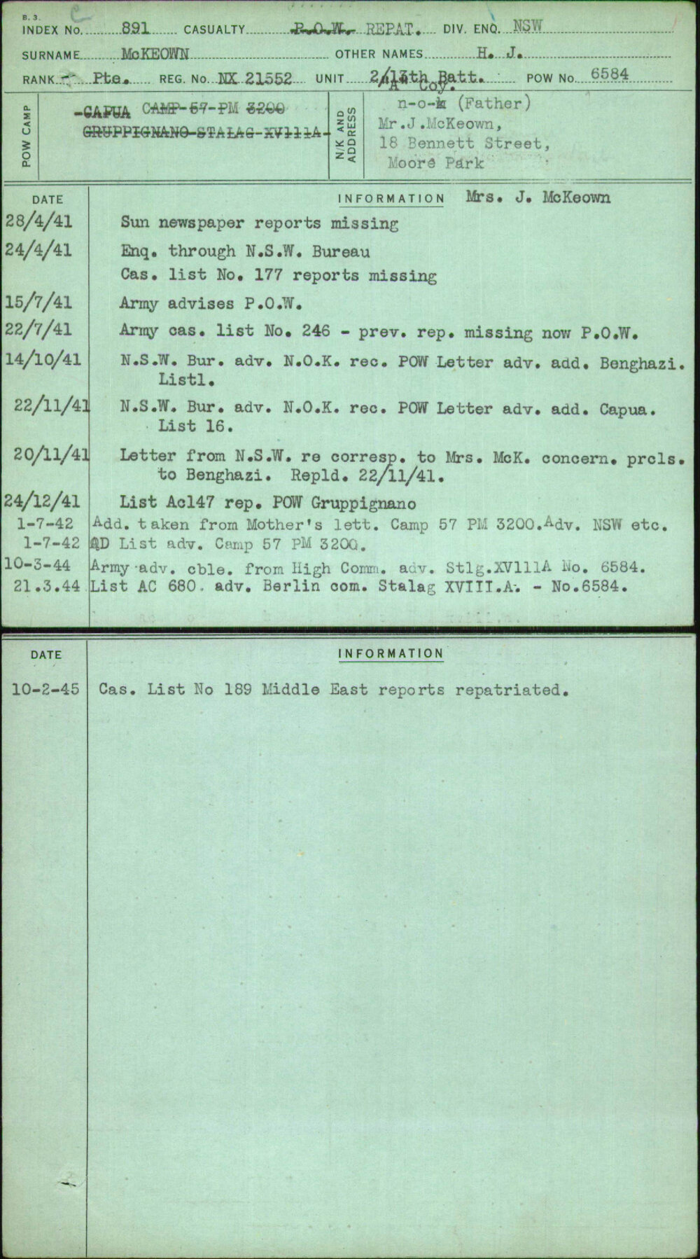 Mckeown, H J, NX21552