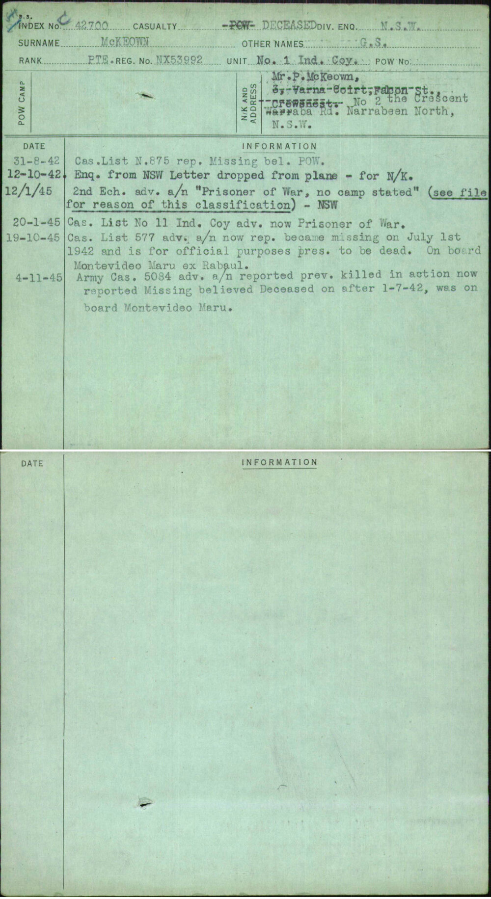 Mckeown, G S, NX53992