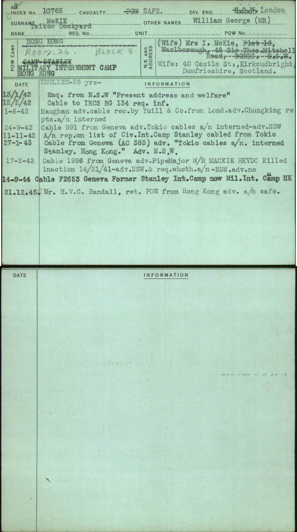 Mckie, William George (Mr), [No Service Number]