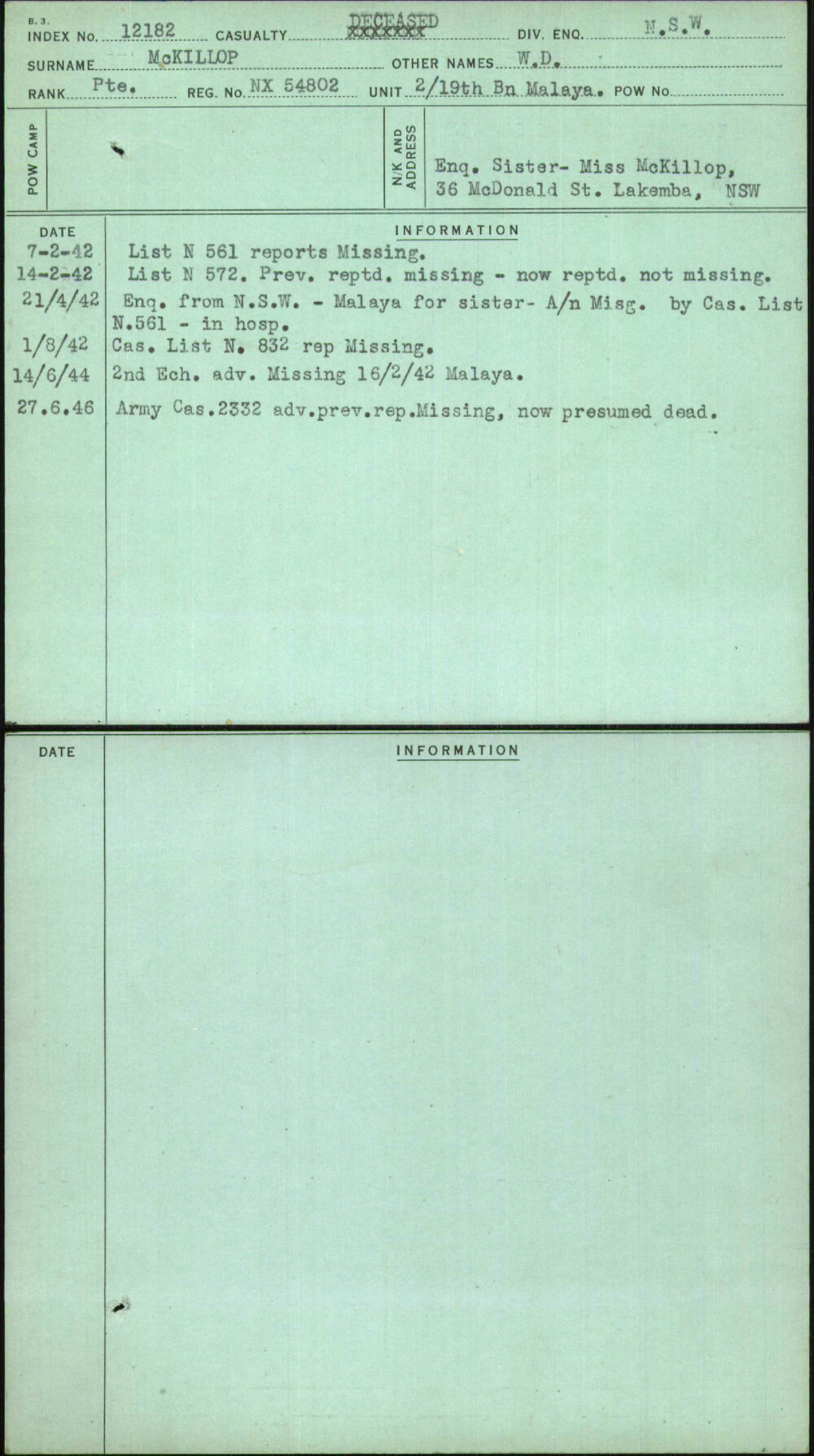 Mckillop, W D, NX54802