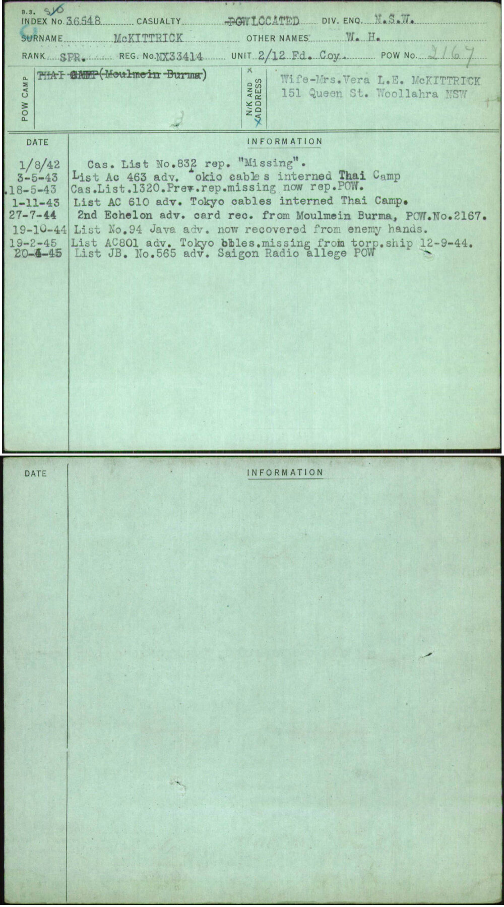 Mckittrick, W H, NX33414