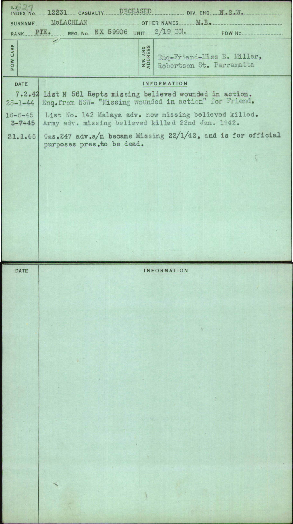 Mclachlan, M B, NX59906