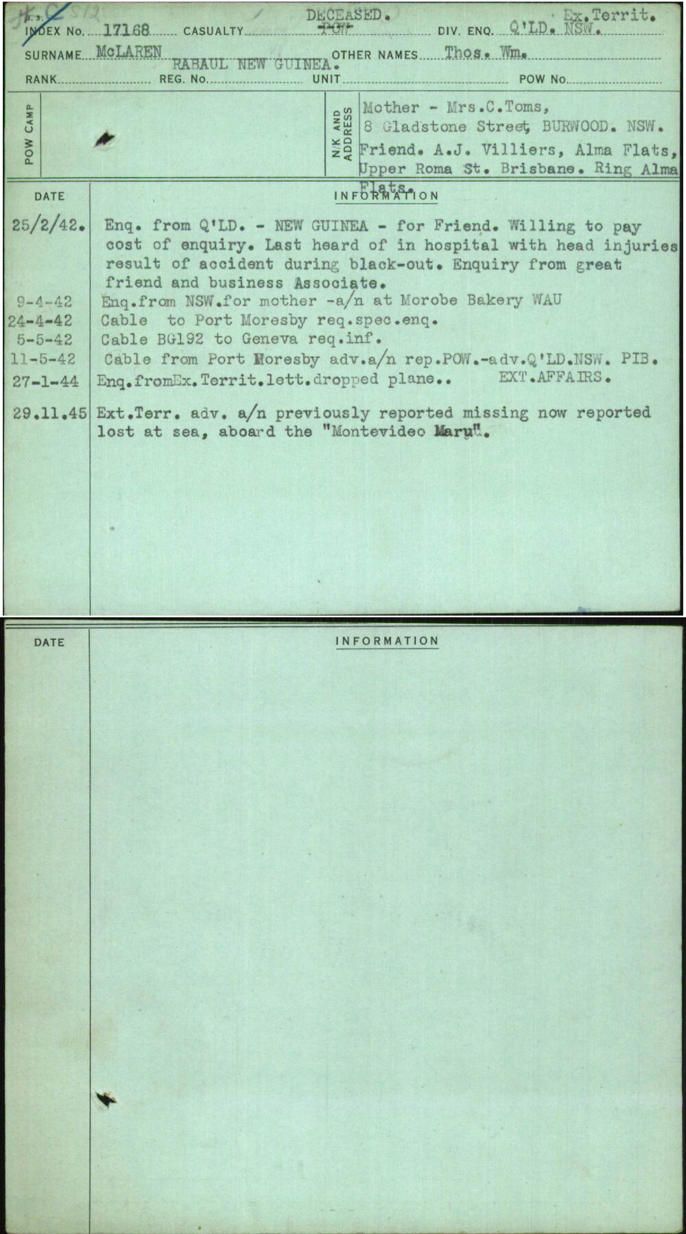 Mclaren, Thos Wm, Rabaul New Guinea