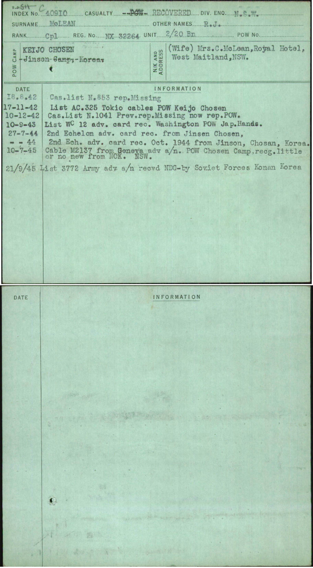 Mclean, R J, NX32264