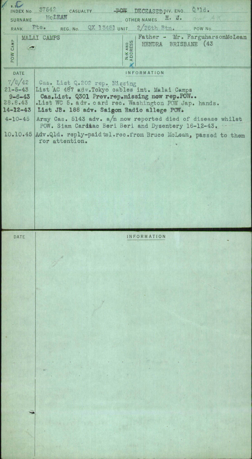 Mclean, H J, QX13451