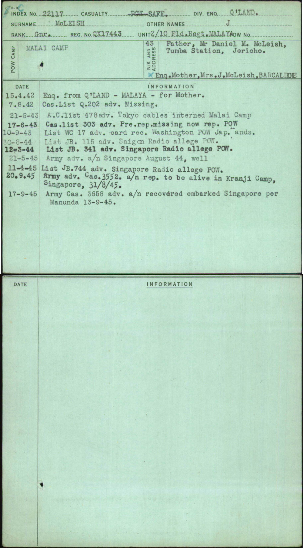 Mcleish, J, QX17443