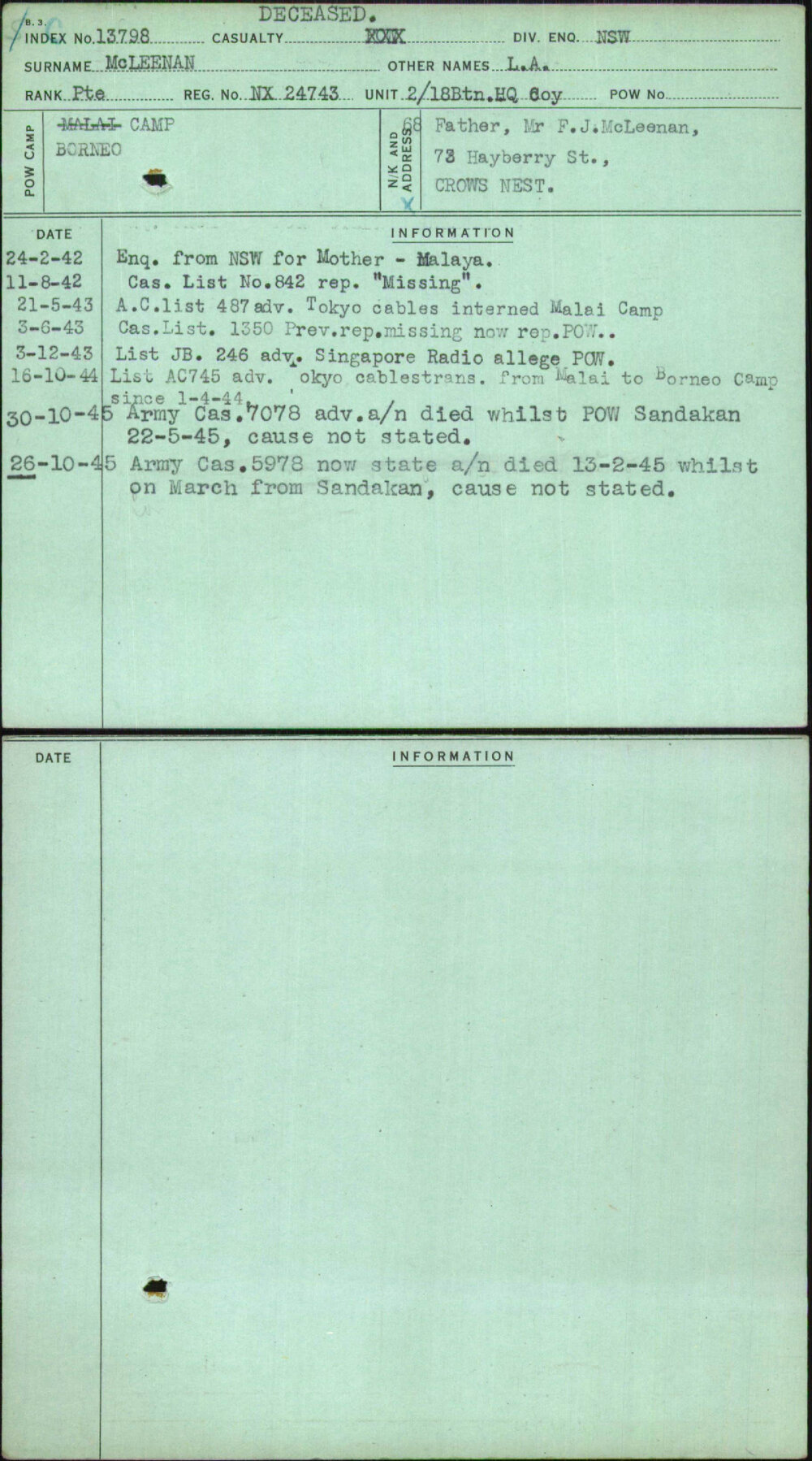 Mcleenan, L A, NX24743