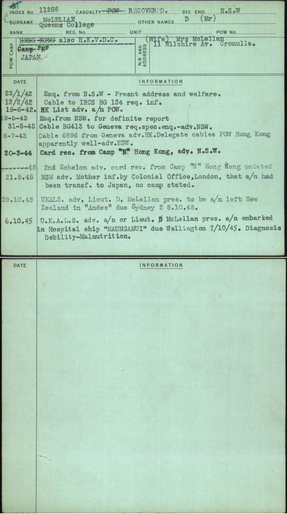 Mclellan, D (Mr), [No Service Number]