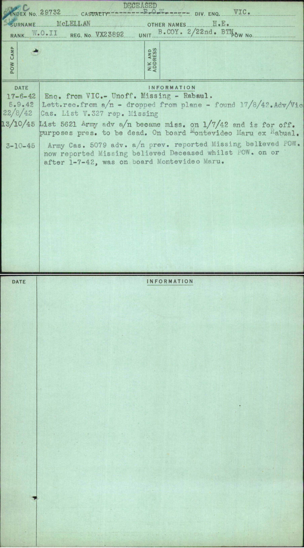 Mclellan, H E, VX23892