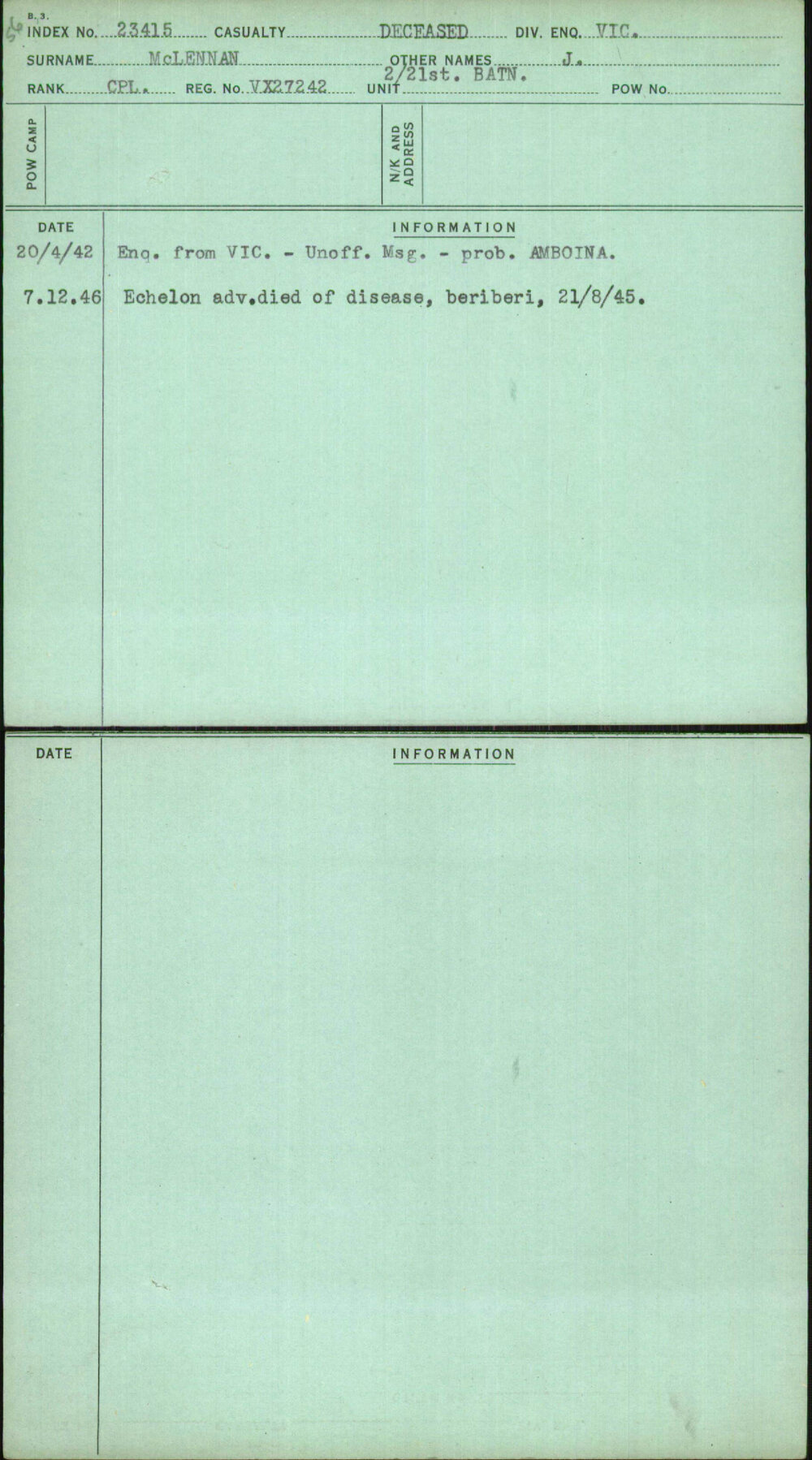 Mclennan, J, VX27242