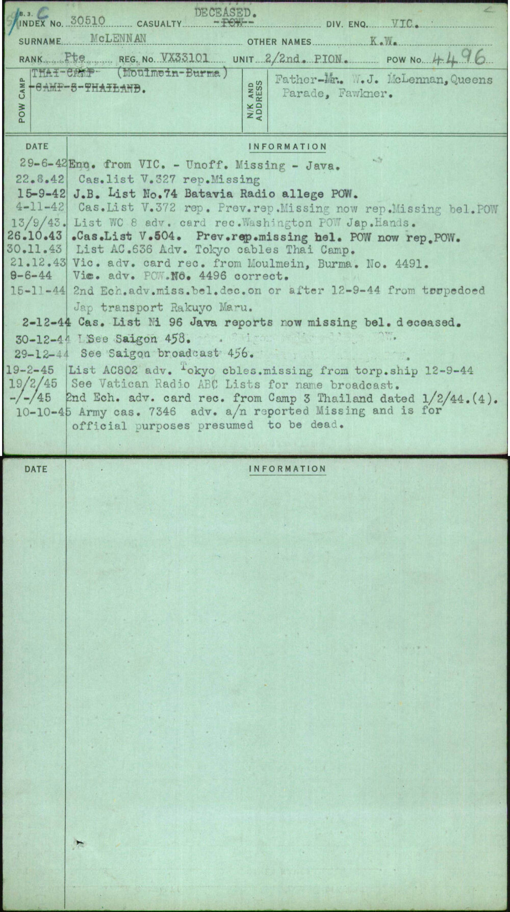 Mclennan, K W, VX33101