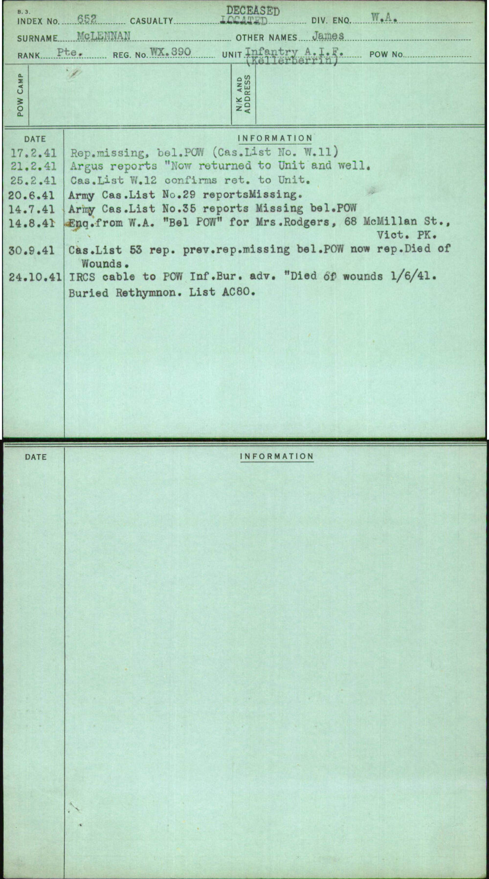 Mclennan, James, WX890