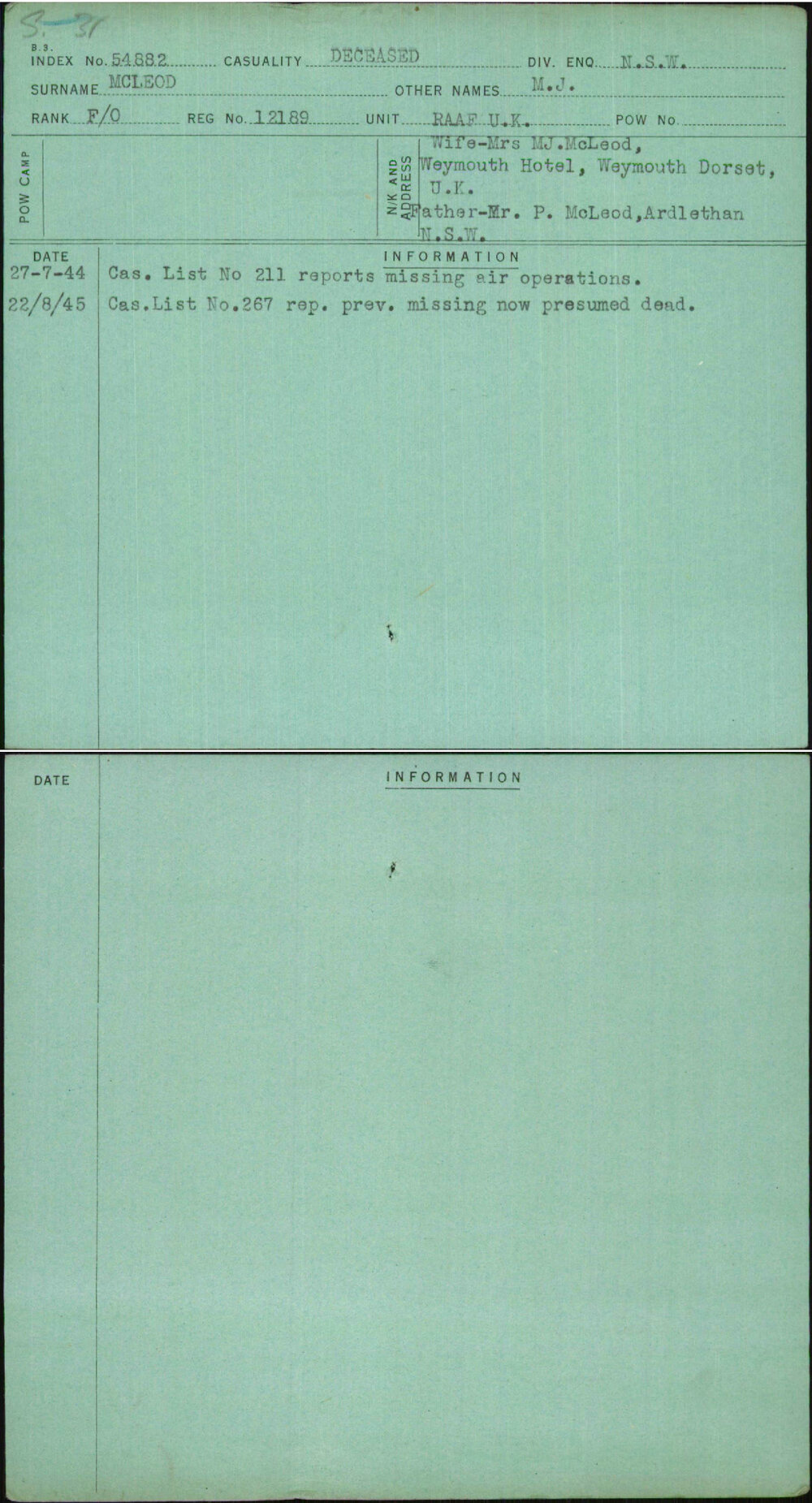 Mcleod, M J, 12189