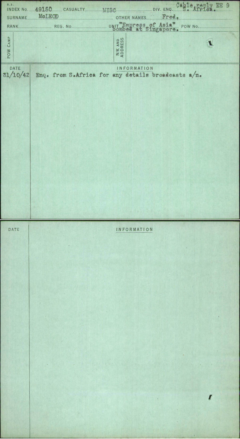 Mcleod, Fred, [No Service Number]