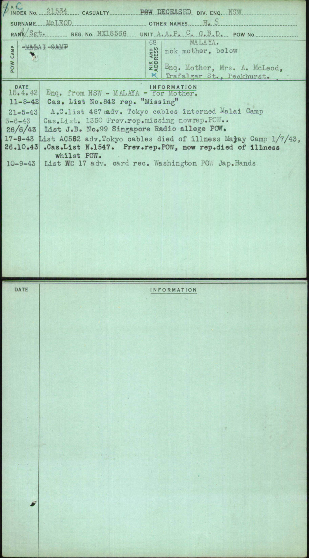 Mcleod, H S, NX18566