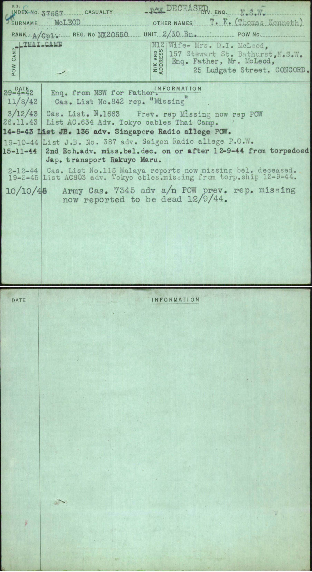 Mcleod, T K (Thomas Kenneth), NX20550
