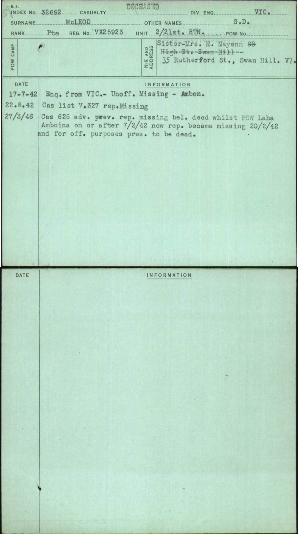 Mcleod, G D, VX25923