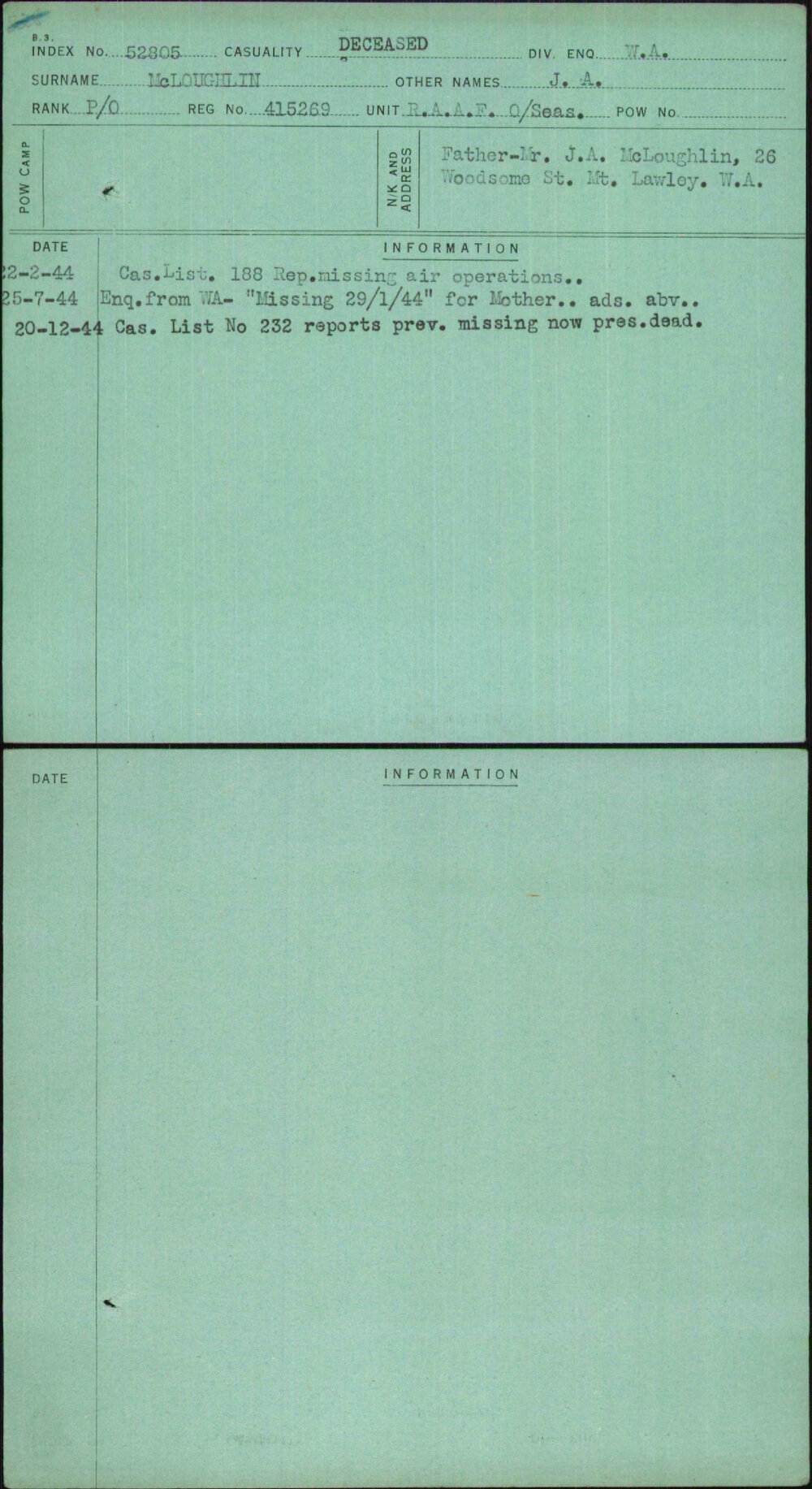 Mcloughlin, J A, 415269