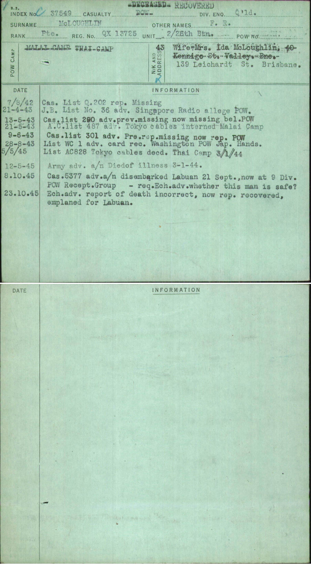 Mcloughlin, F R, QX13725