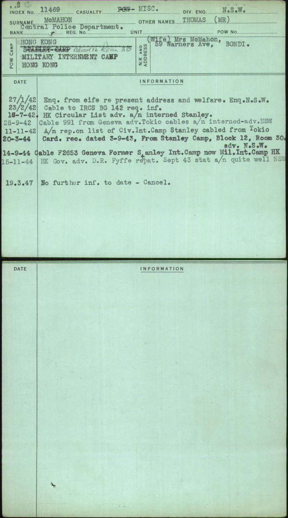 Mcmahon, Thomas (Mr), [No Service Number]