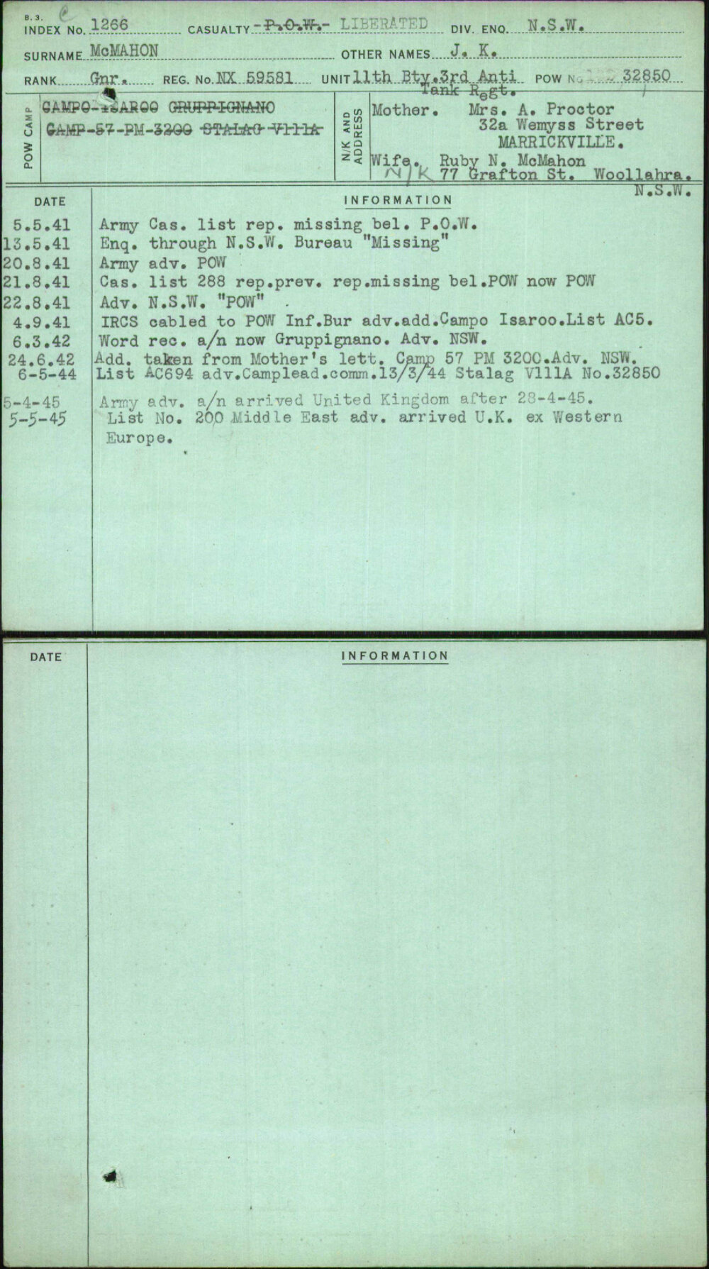 Mcmahon, J K, NX59581