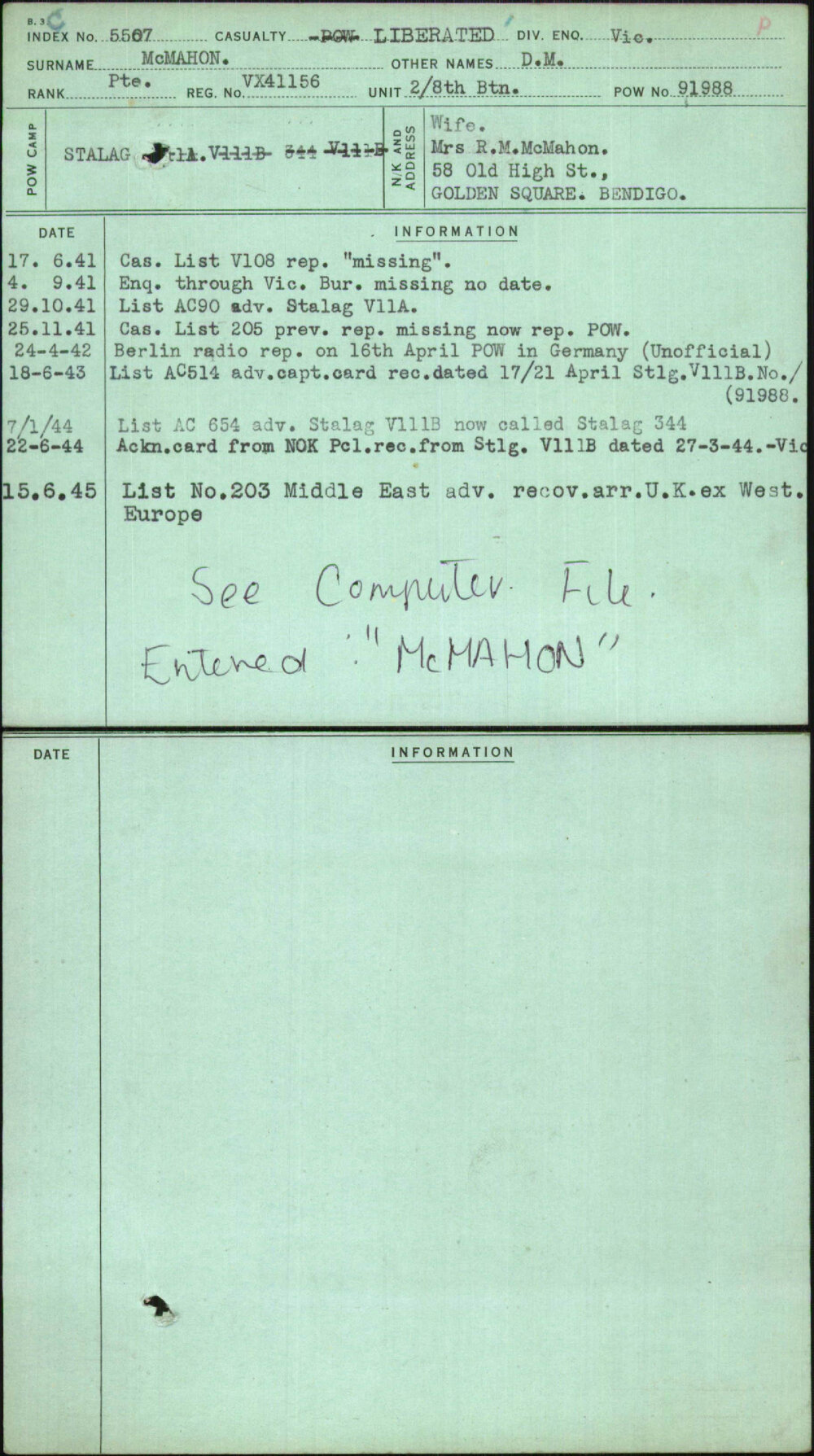 Mcmahon, D M, VX41156