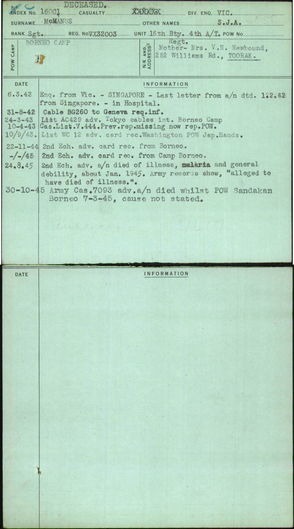 Mcmanus, S J A, VX32003