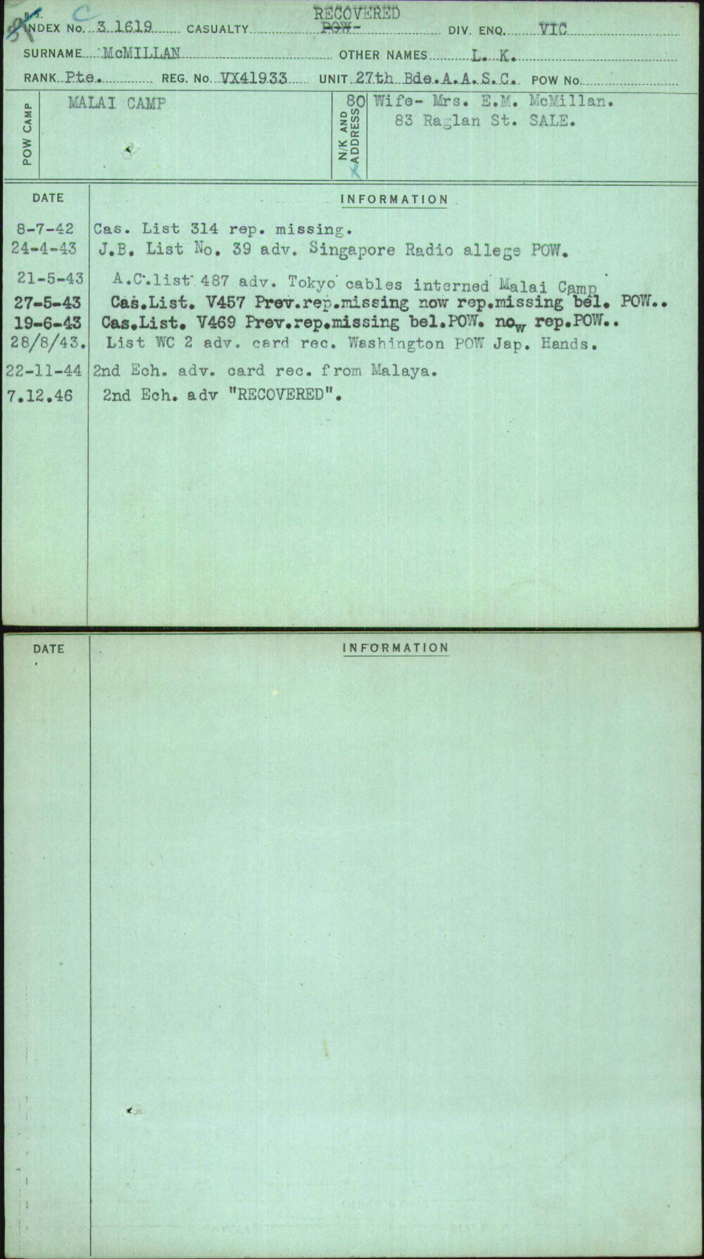 Mcmillan, L K, VX41933