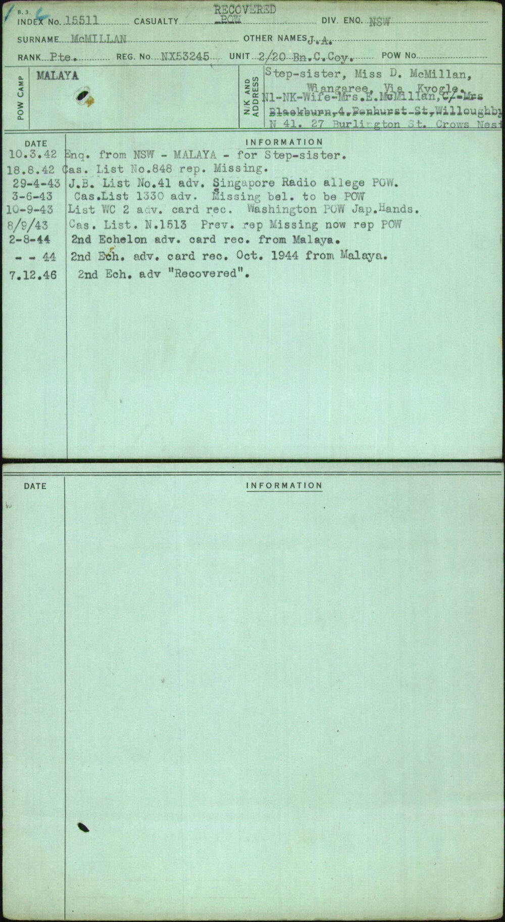 Mcmillan, J A, NX53245