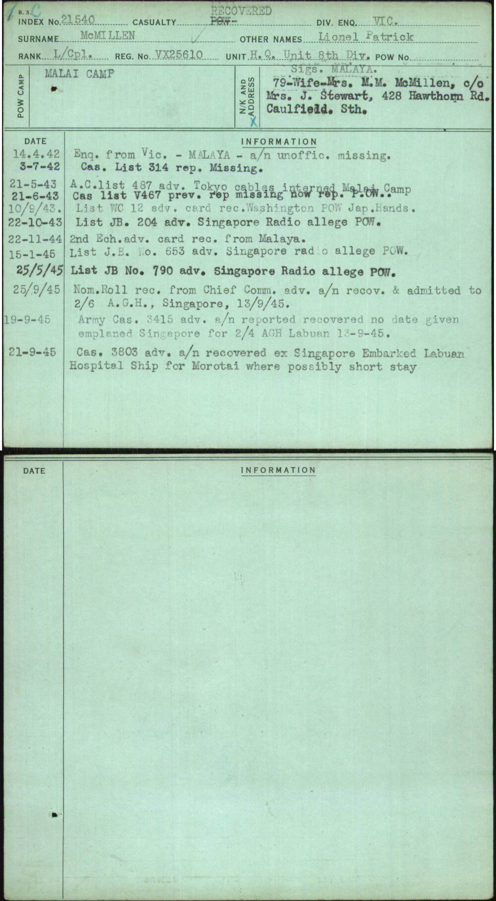 Mcmillen, Lionel Patrick, VX25610