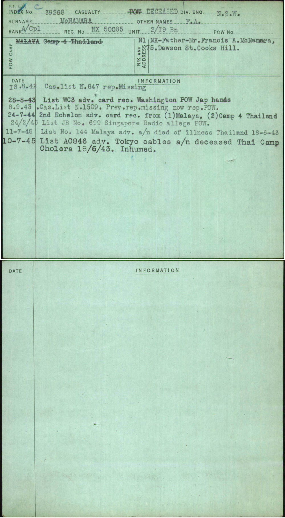 Mcnamara, F A, NX50085