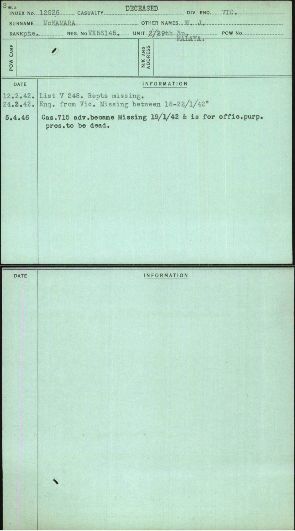 Mcnamara, W J, VX56145