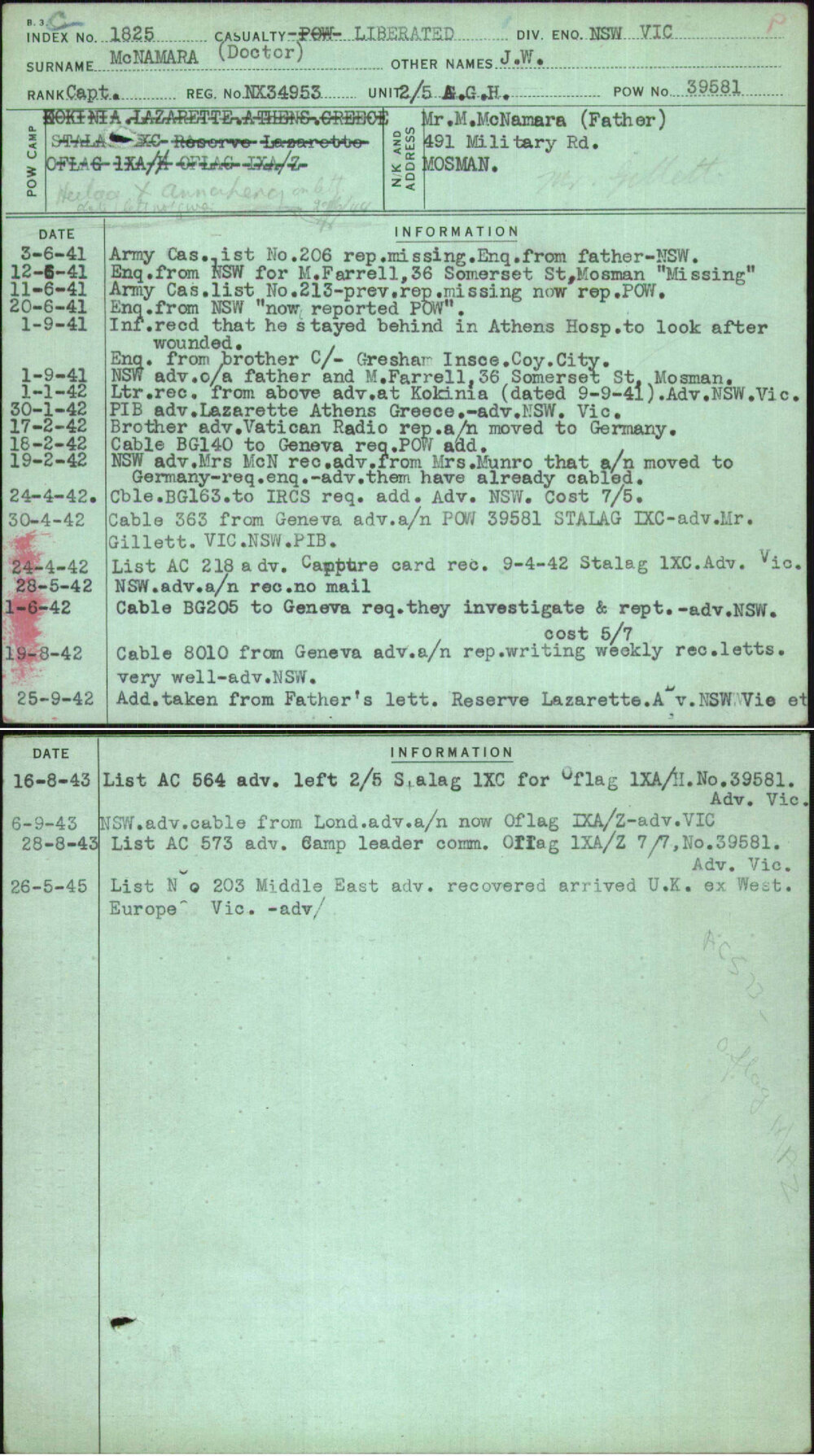 Mcnamara (Doctor), J W, NX34953