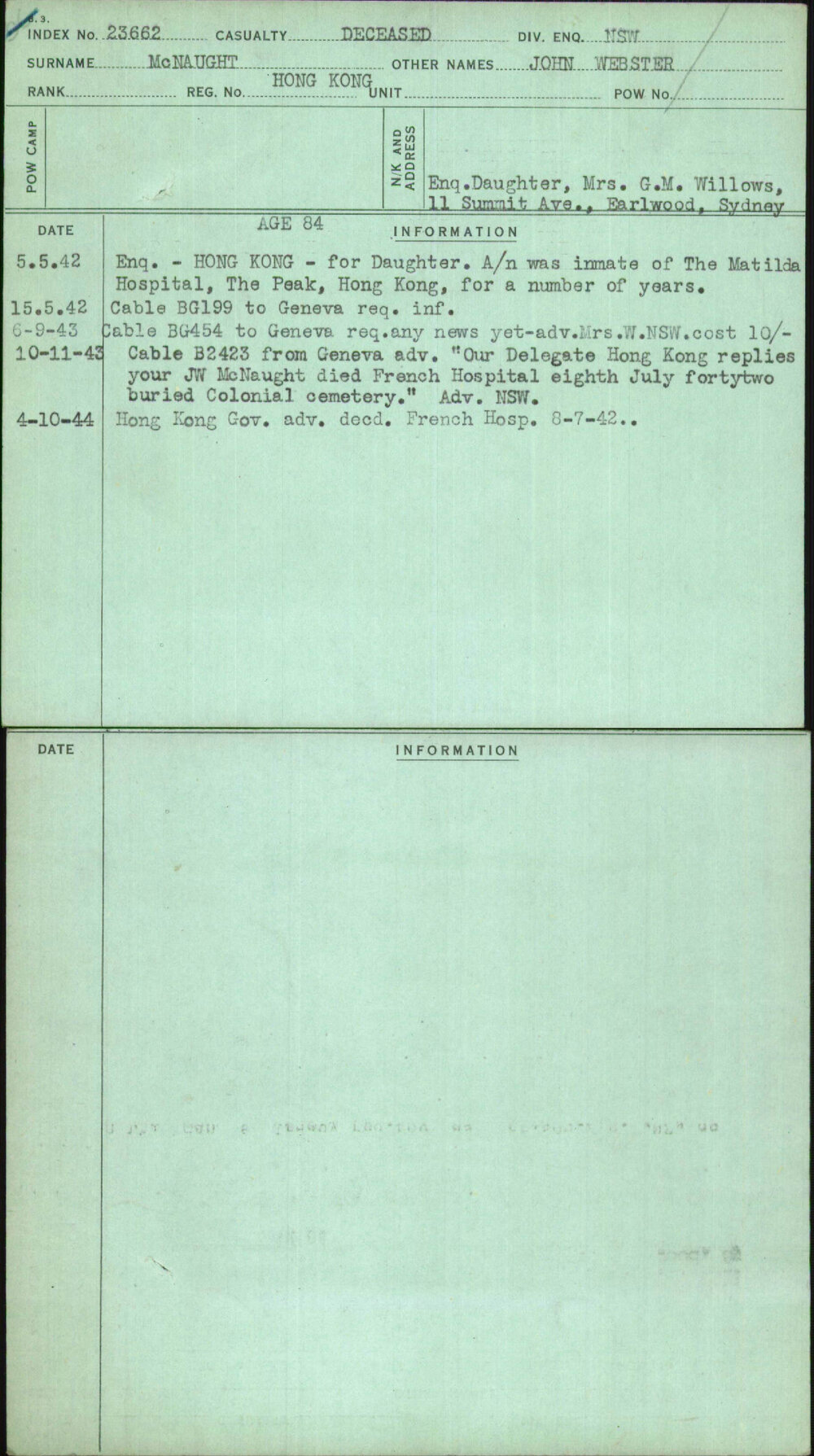 Mcnaught, John Webster, Hong Kong