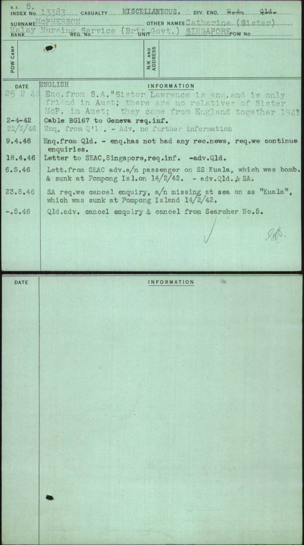Mcpherson, Catherine (Sister), [No Service Number]