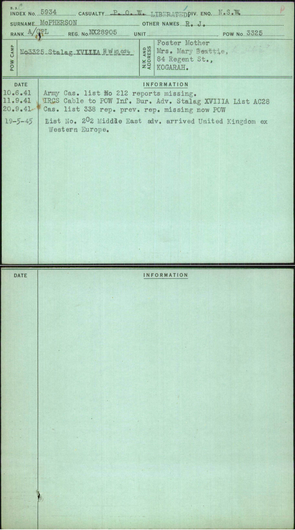 Mcpherson, R J, NX28905