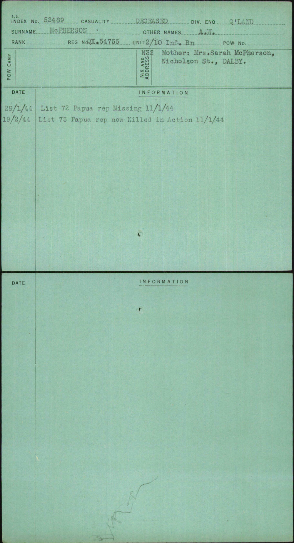 Mcpherson, A W, QX54755