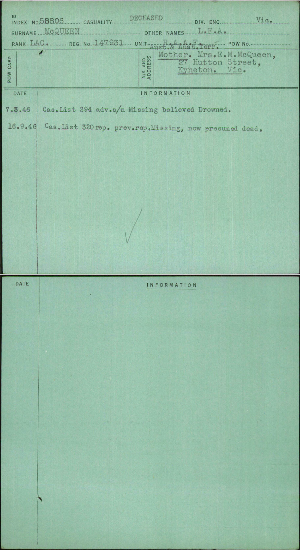 Mcqueen, L F A, 147931