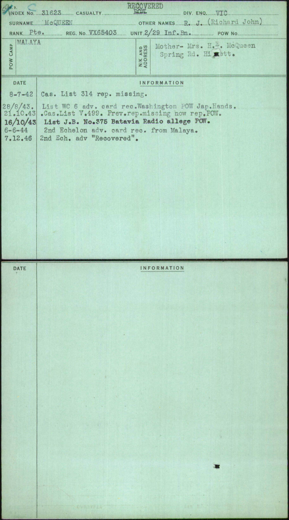 Mcqueen, R J (Richard John), VX65403