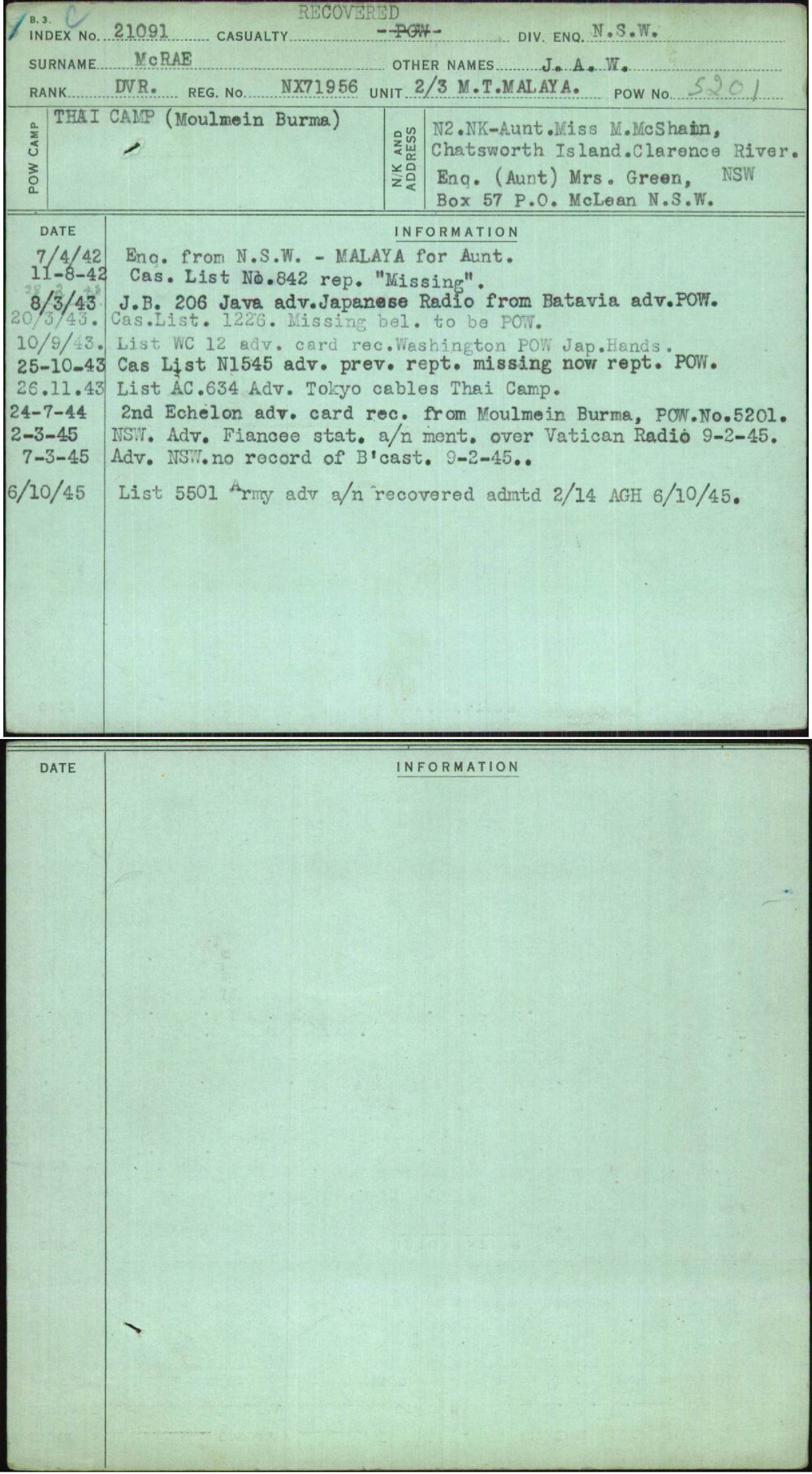 Mcrae, J A W, NX71956