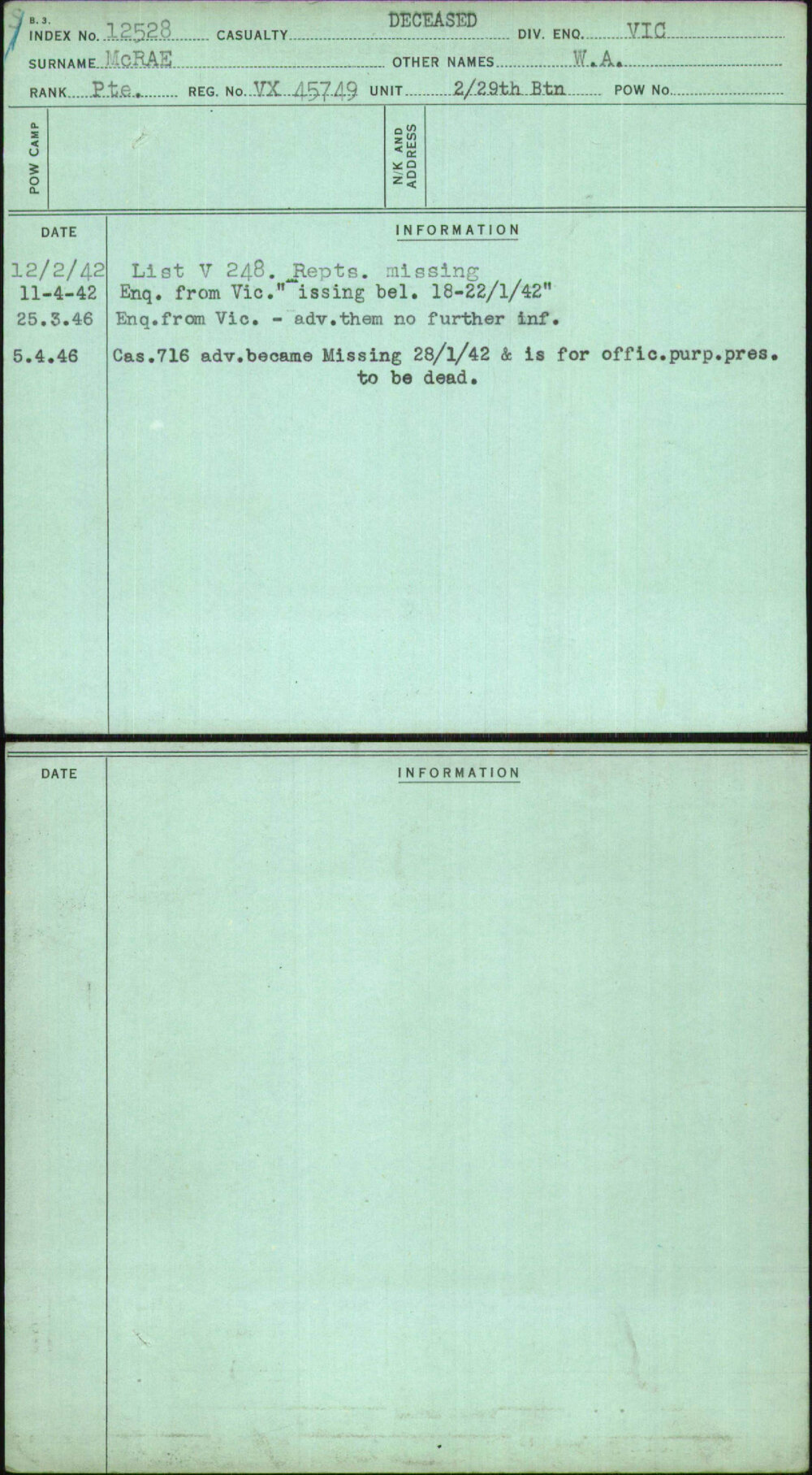 Mcrae, W A, VX45749