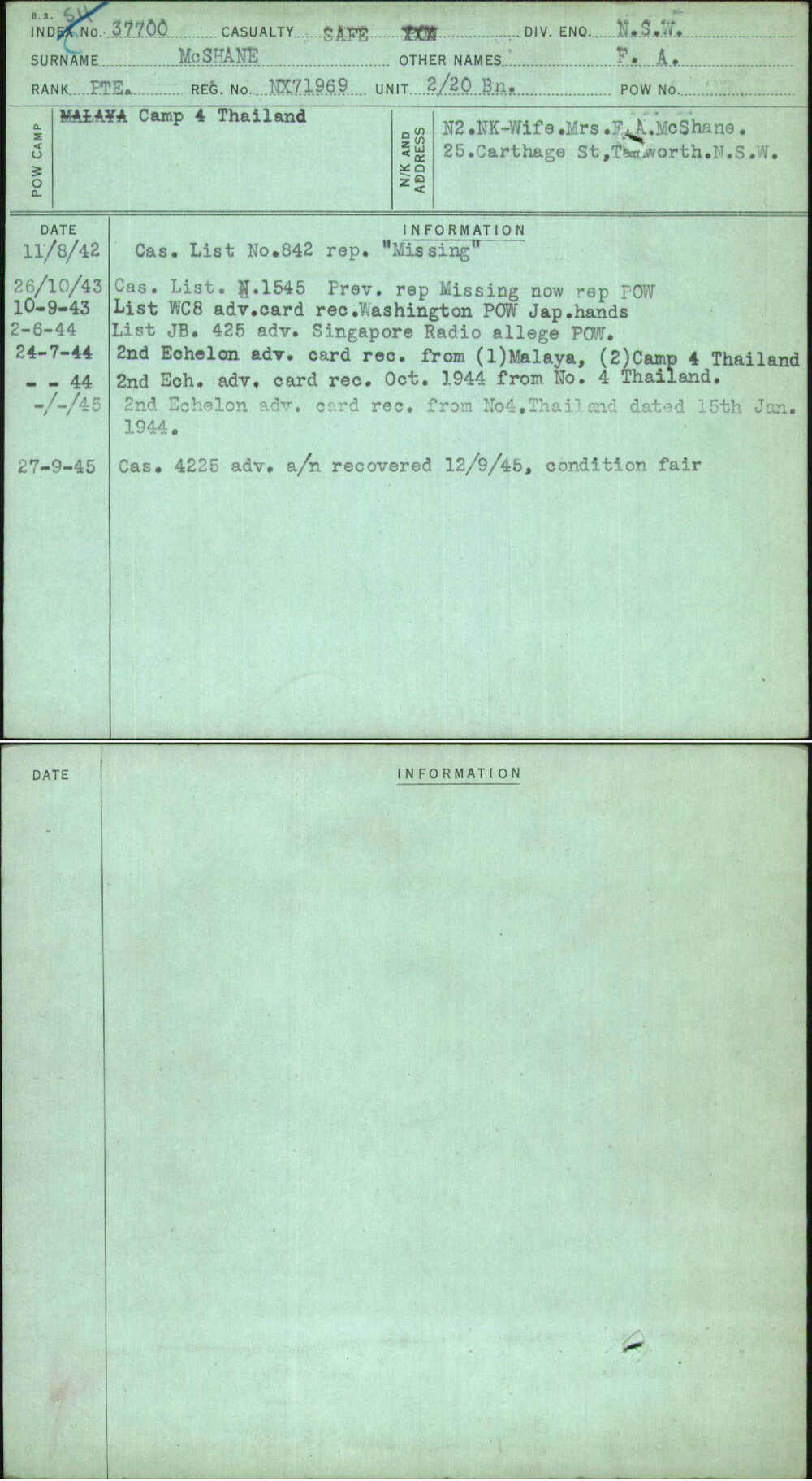 Mcshane, F A, NX71969