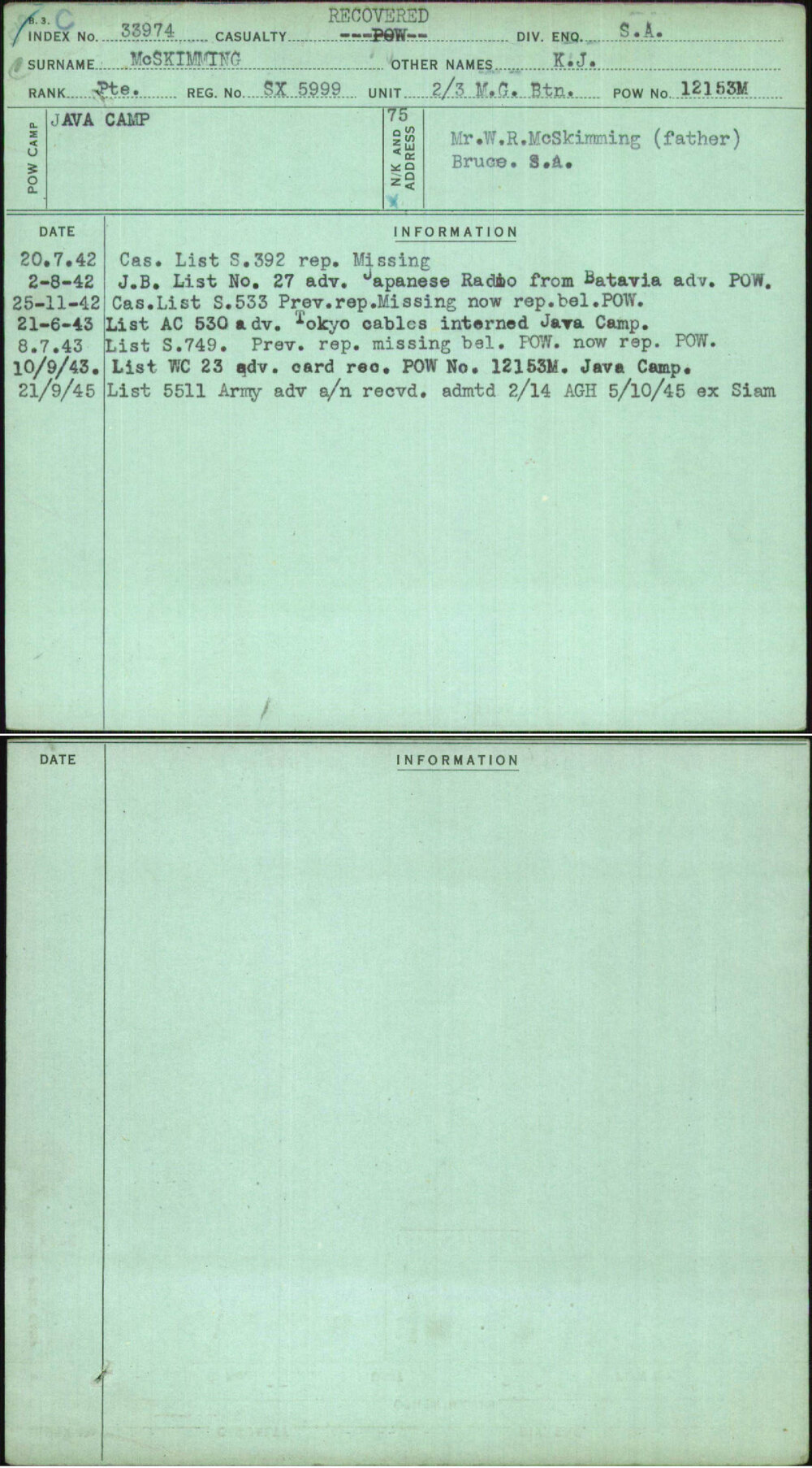 Mcskimming, K J, SX5999
