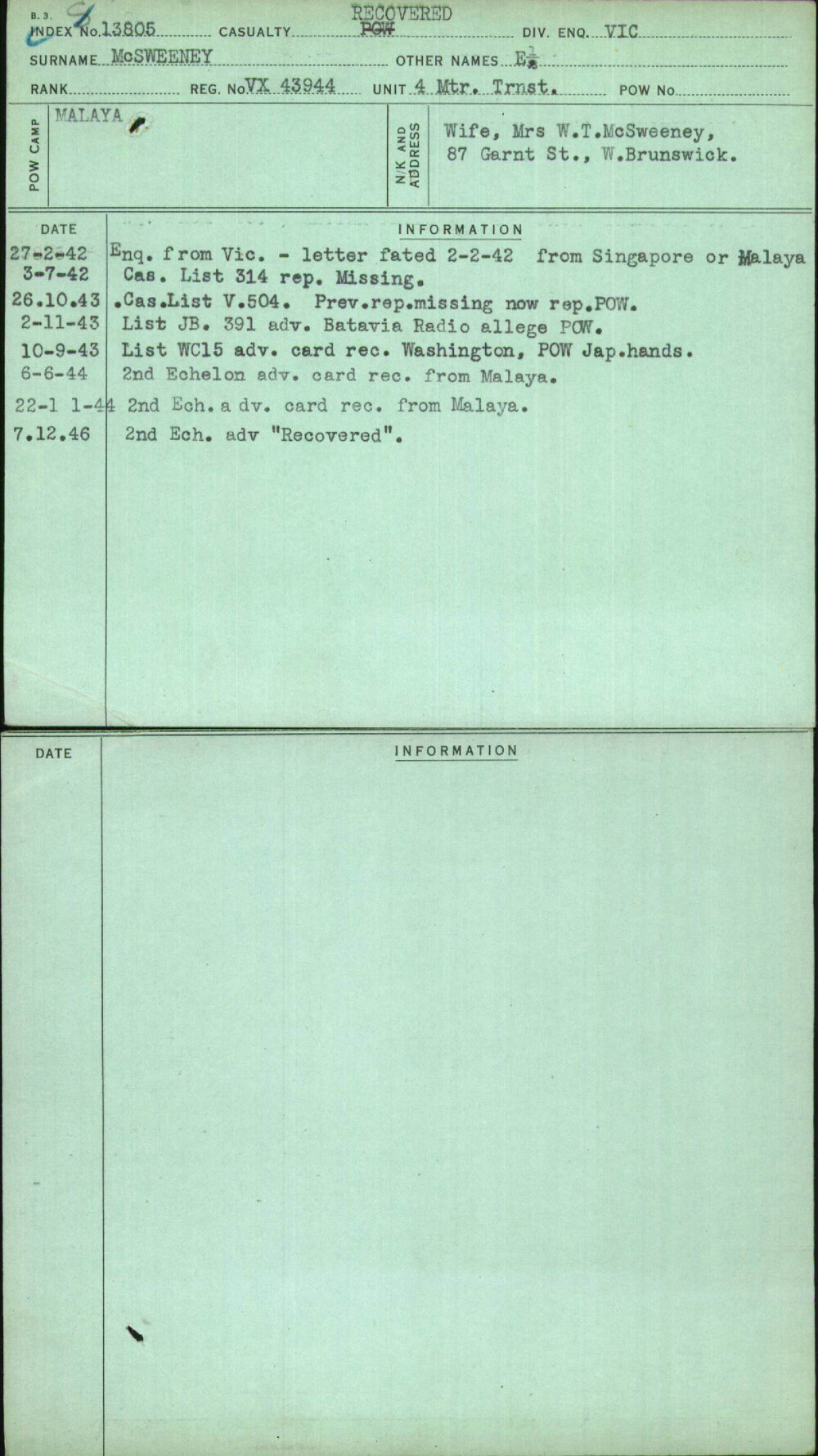 Mcsweeney, E, VX43944