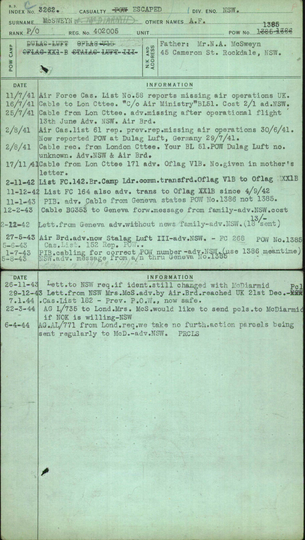 Mcsweyn, A F, 402005